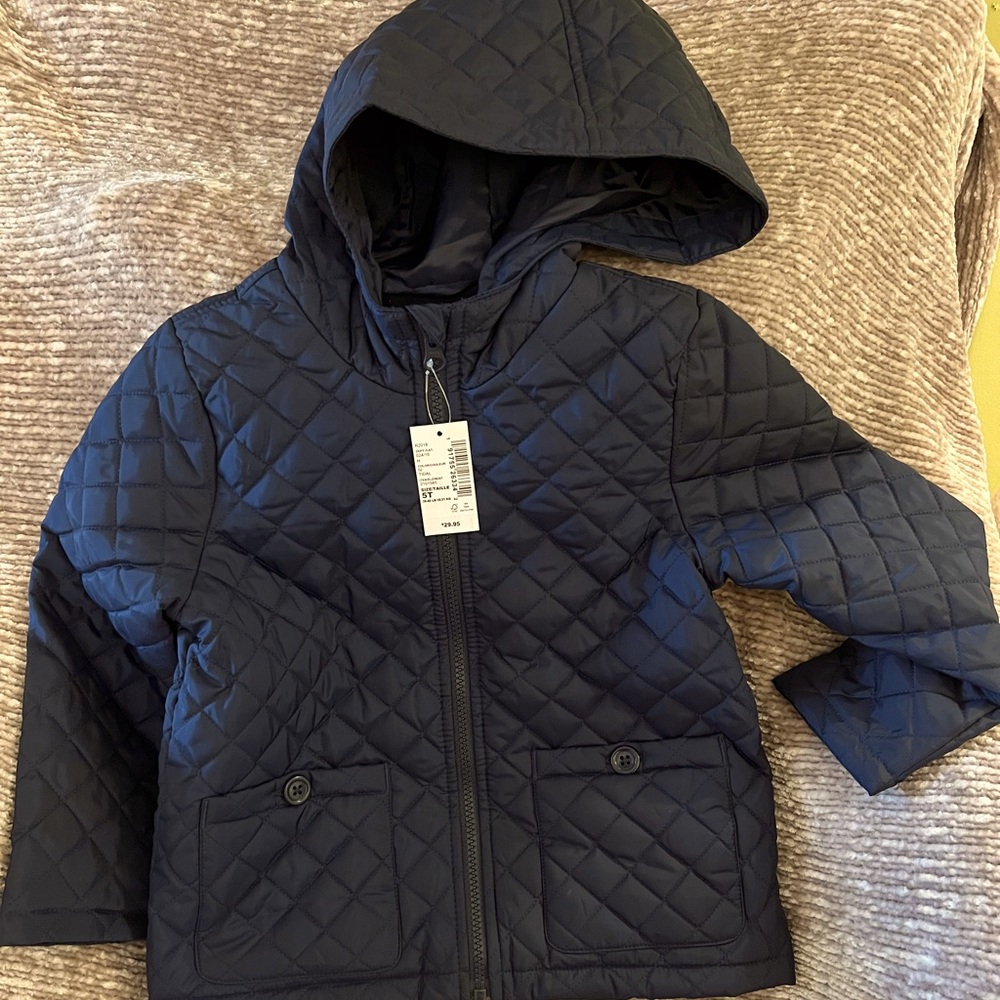The Children’s Place Navy Quilted Hoodie Zip Up Jacket. Fleece lined. Size 5T